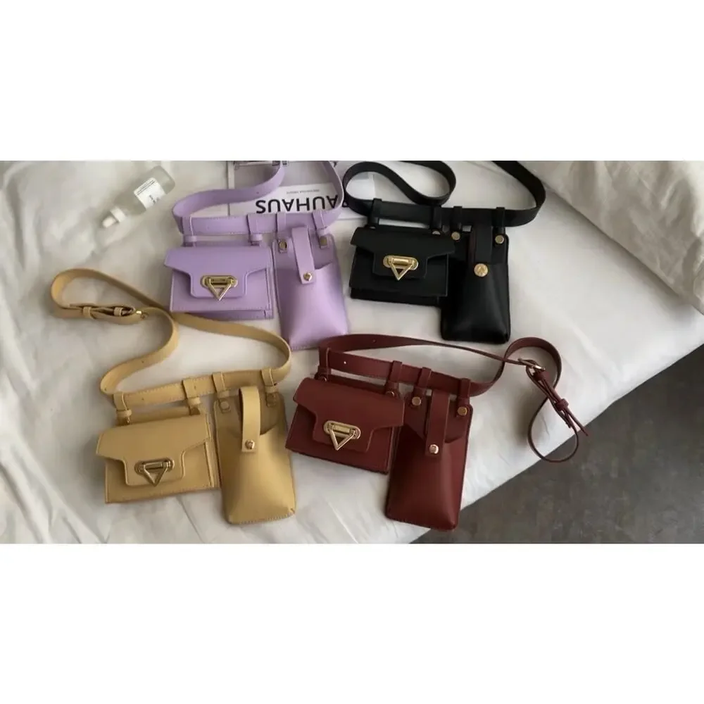 2 Pcs Women Waist Bags PU Leather Belt Bag Chest Crossbody Purse Set